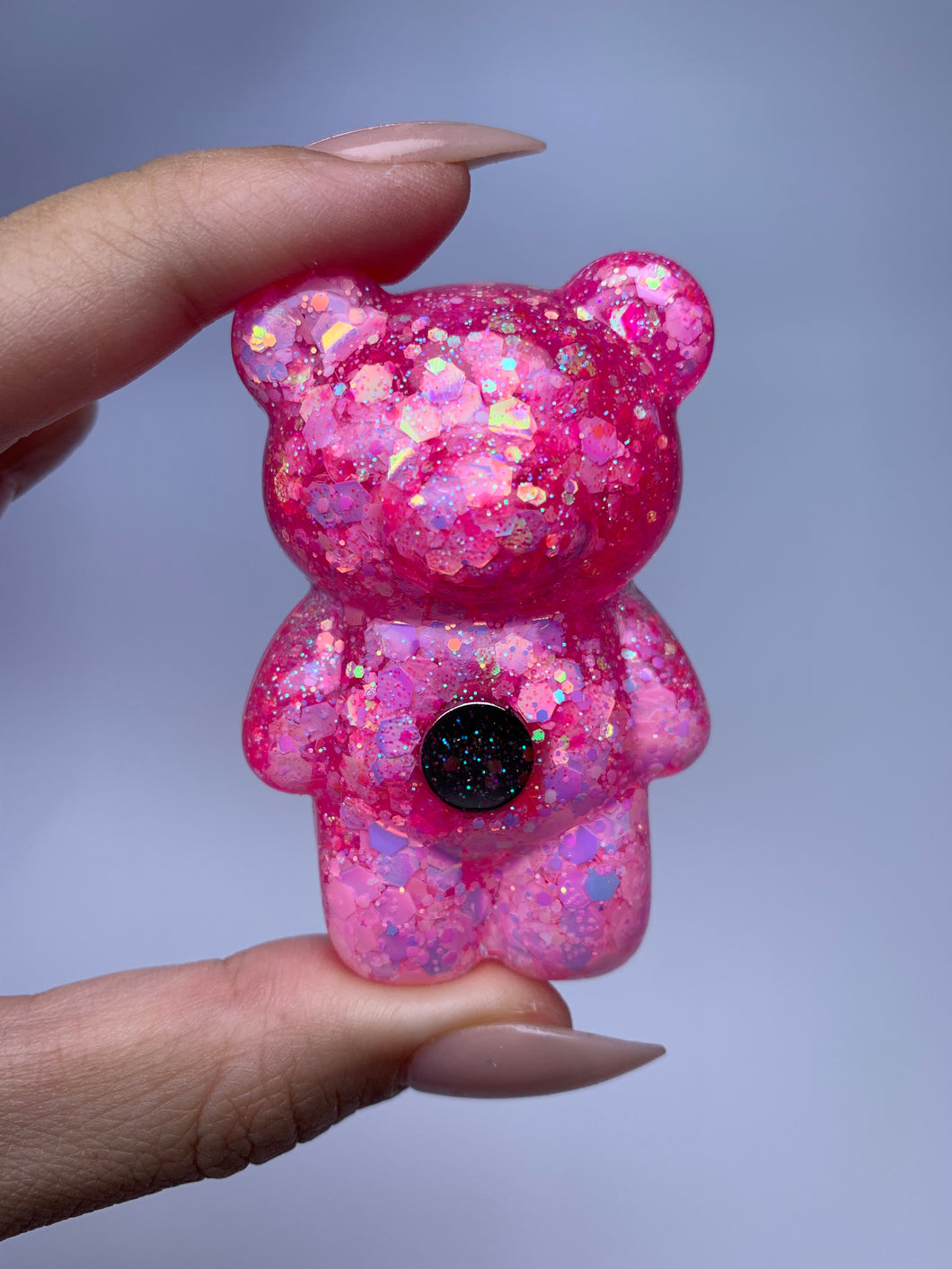 Teddy Bear Nail Stand (Jelly glittery pink)