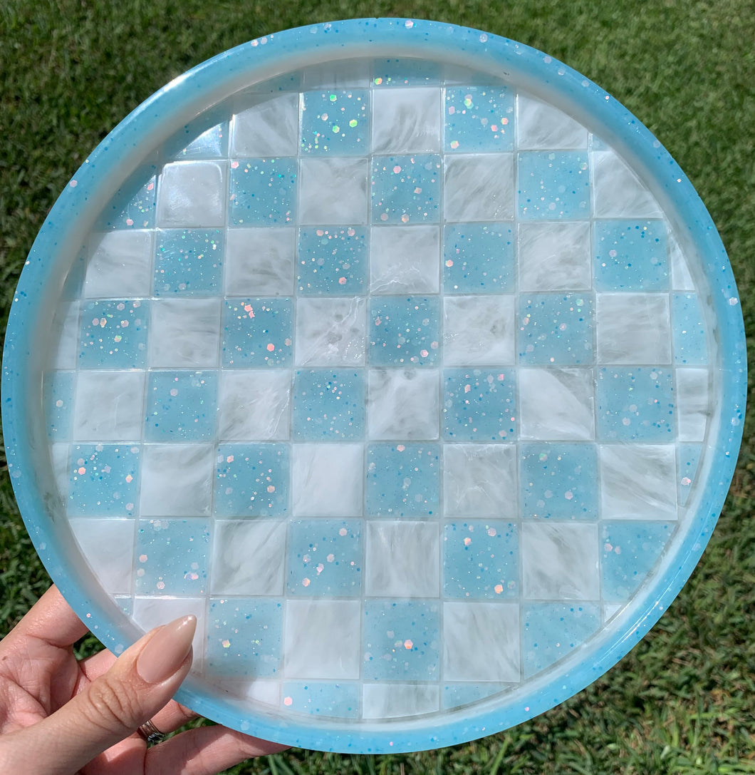 Large Blue Checkered Tray